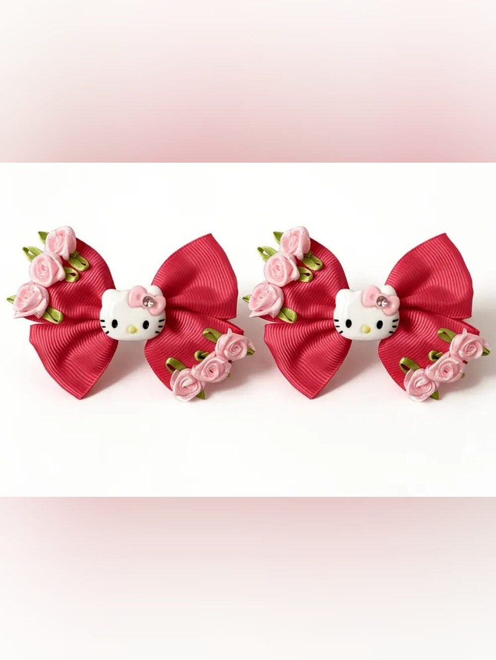 Pink Ribbon Rose Hair Clips